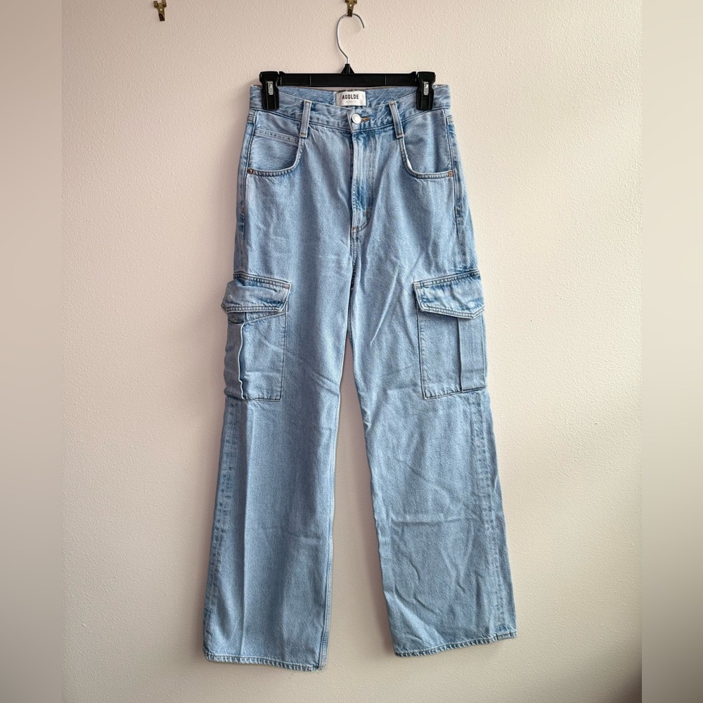 AGolde Minka Wide-leg Light Blue Cargo Jeans for Women
